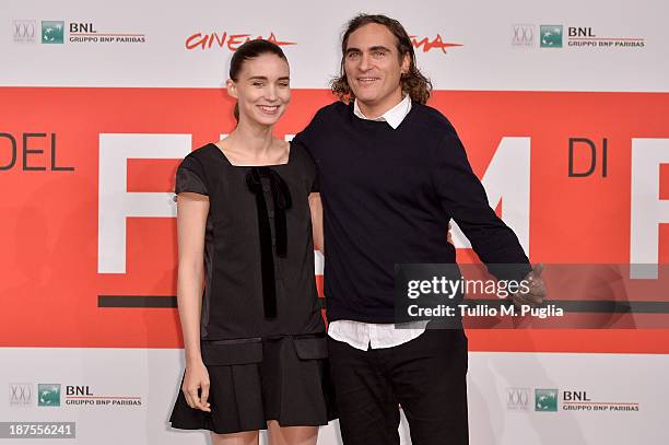 Actors Rooney Mara and Joaquin Phoenix attend the 'Her' Photocall during the 8th Rome Film Festival at the Auditorium Parco Della Musica on November...