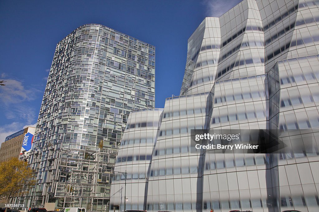 Two neighboring new glass buildings in NYC