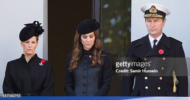 Sophie, Countess of Wessex, Cahterine, Duchess of Cambridge and Vice Admiral Sir Timothy Laurence attend Remembrance Sunday at the Cenotaph on...
