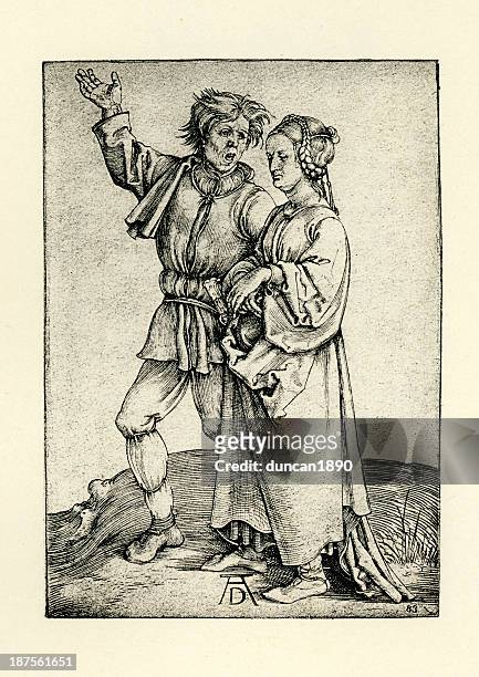 farmer with his wife - farmer wife stock illustrations