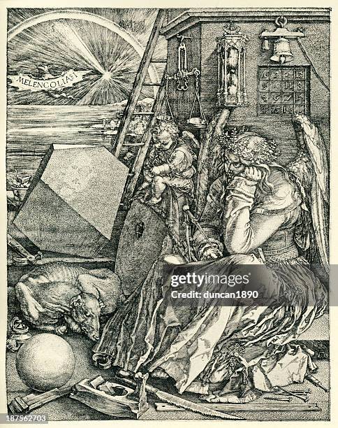 melencolia municipality - albrecht durer stock illustrations