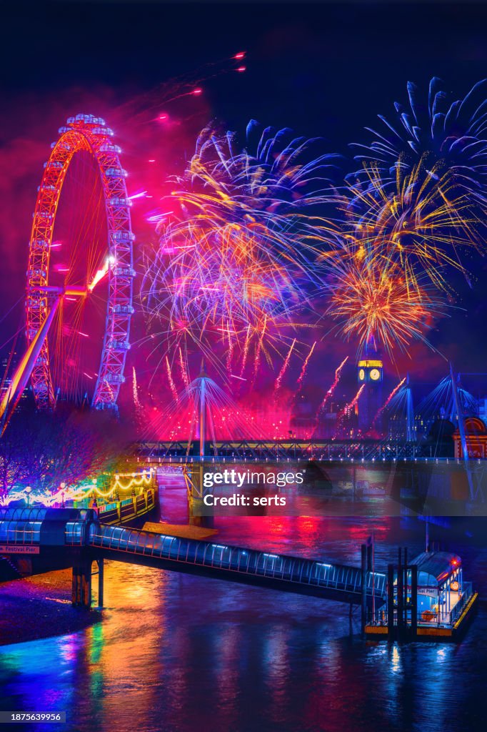 London's New Year's Eve Extravaganza: Fireworks from London Eye