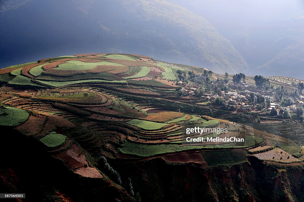 Dongchuan red earth terraces field