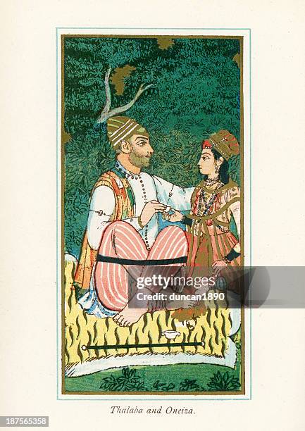 thalaba and oneiza - middle eastern couple stock illustrations