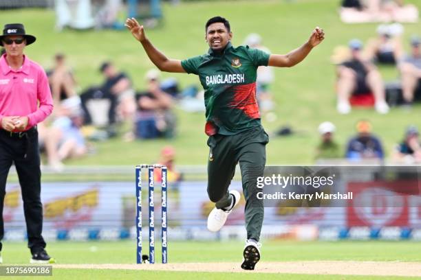 Mustafizur Rahman of Bangladesh reacts during game three of the Men's One Day International series between New Zealand and Bangladesh at McLean Park...