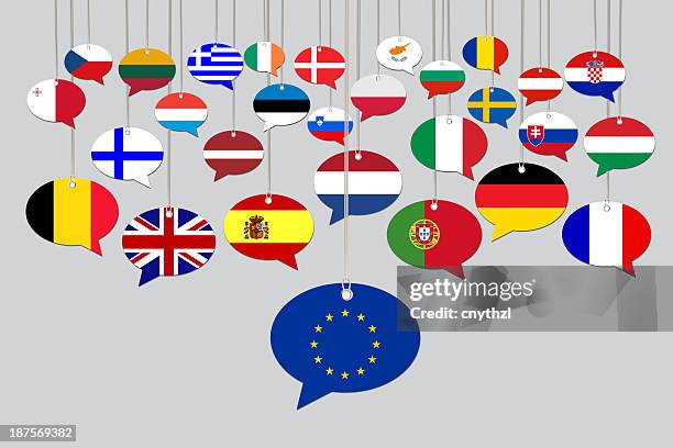 european community countries flags on speech bubble - european union symbol stock illustrations