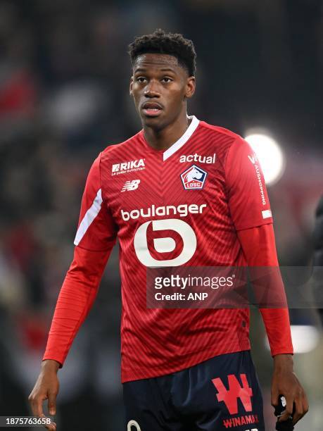 Jonathan David of Lille OSC during the French Ligue 1 match between Lille OSC and Paris Saint-Germain at Pierre-Mauroy Stadium on December 17, 2023...