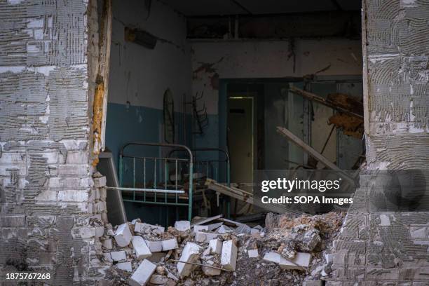 Interior of one of the rooms of the bombed hospital. On 10th September 2023, the Ukrainian authorities announced the obligatory evacuation of...