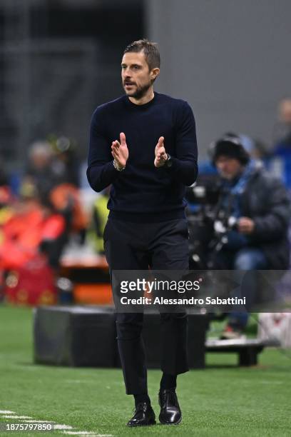 Alessio Dionisi head coach of US Sassuolo issues instructions to his players during the Serie A TIM match between US Sassuolo and Genoa CFC at Mapei...