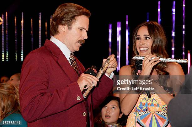 Will Ferrell as Anchorman's Ron Burgundy and Louise Roe attend the MTV EMA's 2013 at the Ziggo Dome on November 10, 2013 in Amsterdam, Netherlands.