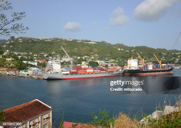 port of st. george's - container ships, saint george's, grenada - st george's harbour stock pictures, royalty-free photos & images