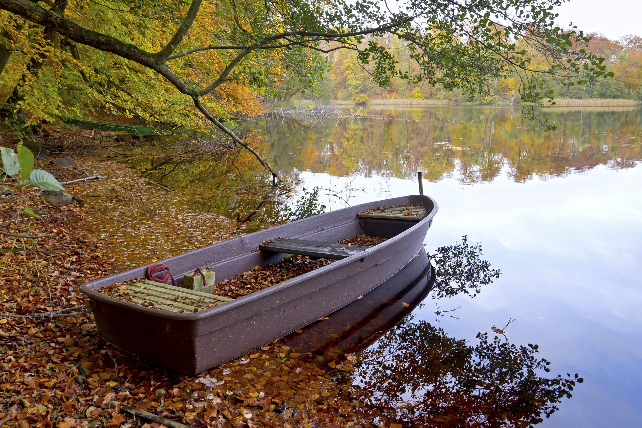 Rowboat and Lake in Autumn Rowboat and Lake in Autumn