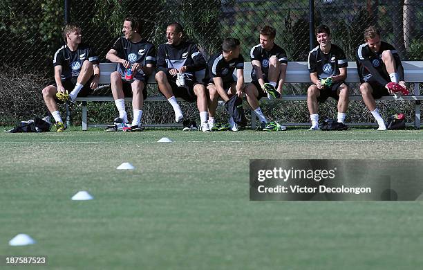 Chris James, Ivan Vicelich, Leo Bertos, Kosta Barbarouses, Michael McGlinchey, Marco Rojas and Jeremy Brockie of the New Zealand national soccer team...