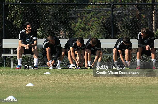 Chris James, Ivan Vicelich, Leo Bertos, Kosta Barbarouses, Michael McGlinchey, Marco Rojas and Jeremy Brockie of the New Zealand national soccer team...