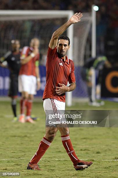 Egyptian Mohamed Aboutreika of al-Ahly waves to the fans during their African Champions League second leg final match against South Africa's Orlando...