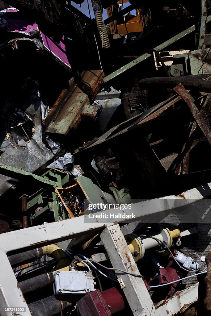 A heap of scrap metal and junk, close-up, full frame