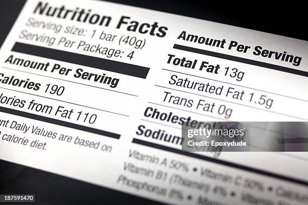 a nutritional label, close-up - nutritional information stock pictures, royalty-free photos & images