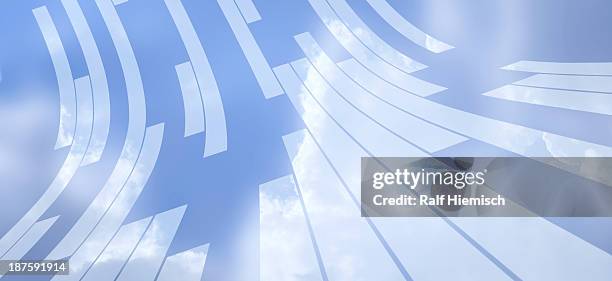 abstract arrangement of various rectangular shapes moving over clouded sky - cloudscape stock illustrations