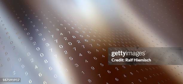 multiple rows of random numbers on a shiny surface - perspective stock illustrations