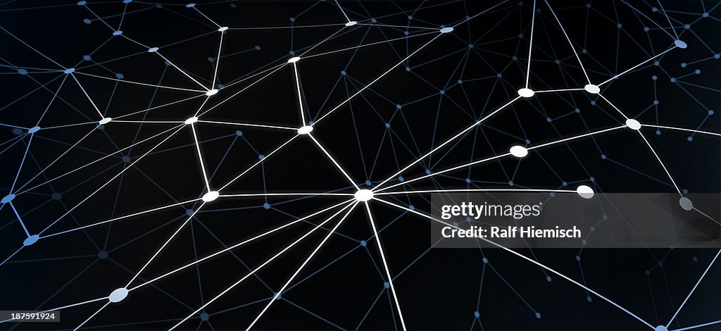 A web of dots connected by lines against a black background