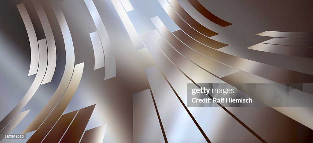 Abstract arrangement of various rectangular shapes moving over silver and bronze background