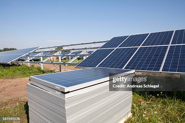 a solar panel station under construction - andreas solar stock pictures, royalty-free photos & images