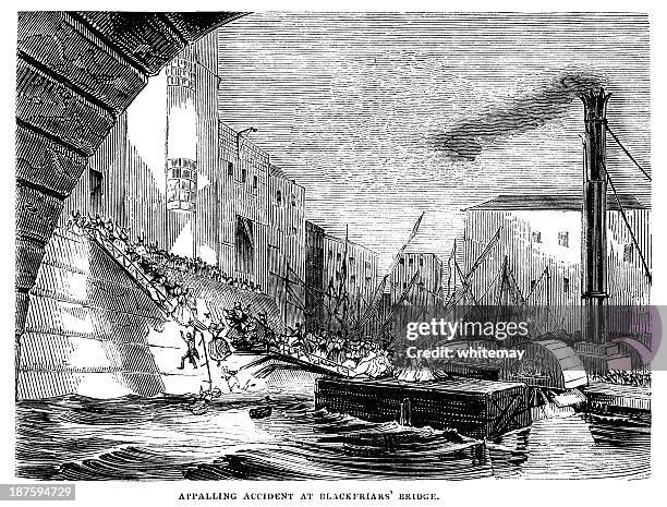 accident on the river thames at blackfriars bridge - breaking and exiting stock illustrations