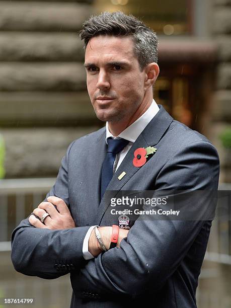 England cricketer Kevin Pietersen attends a Remembrance Day service in Martin Place on November 11, 2013 in Sydney, Australia. Remembrance Day marks...