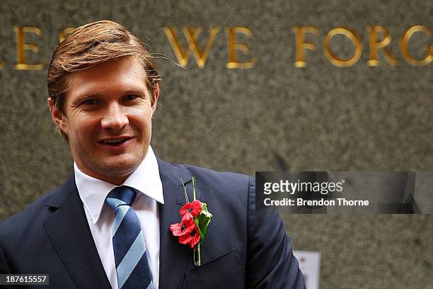 Australian cricketer, Shane Watson pays his respects at the Cenotaph during the Rememberance Day Service held at the Cenotaph, Martin Place on...