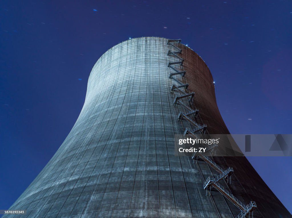 WNP-3 and WNP-5 Cooling Tower in Satsop Nuclear Power Plant in Elma, Washington at Night