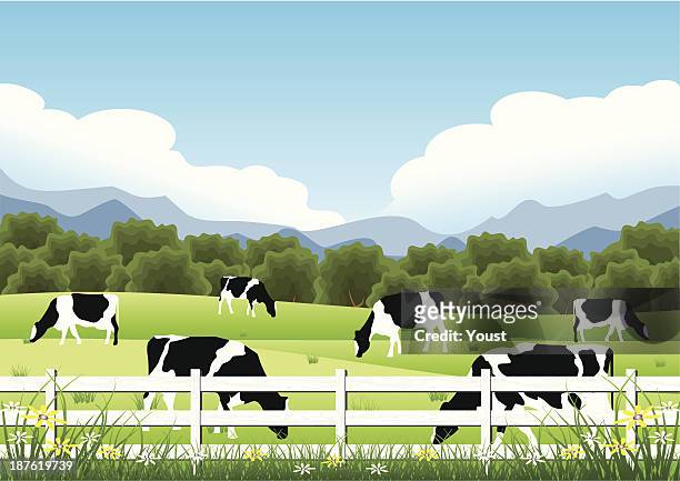 idyllic farm scene - rolling landscape stock illustrations