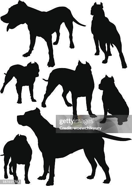 silhouettes of fighting dogs - strong pitbull stock illustrations