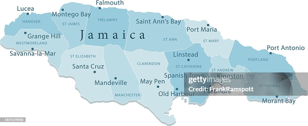 Jamaica Vector Map Regions Isolated