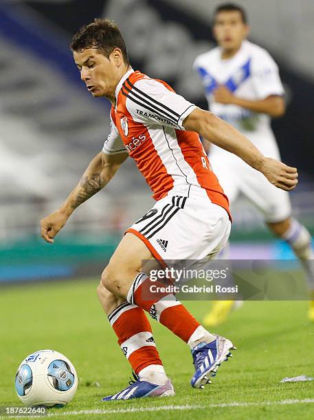 Rodrigo Mora of River Plate in action during a match between Velez Sarsfield and River Plate as part of round 15th of Torneo Inicial at Jose...