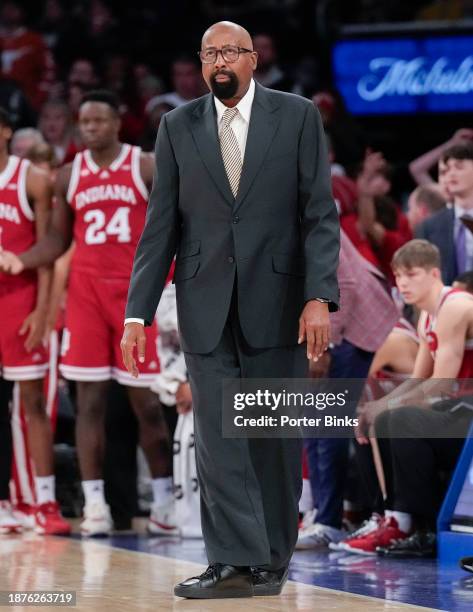 Head coach Mike Woodson of the Indiana Hoosiers during the consolation game in the Saatva Empire Classic against the Louisville Cardinals at Madison...