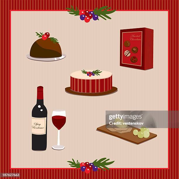 elegant traditional christmas party food - vector cheese and crackers stock illustrations
