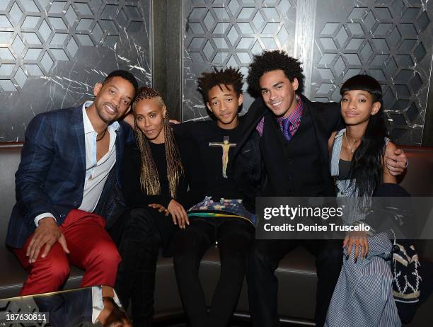 Will Smith, Jada Pinkett Smith, Jaden Smith, Trey Smith and Willow Smith celebrate Trey Smith's 21st birthday with special dinner at Hakkasan Las...