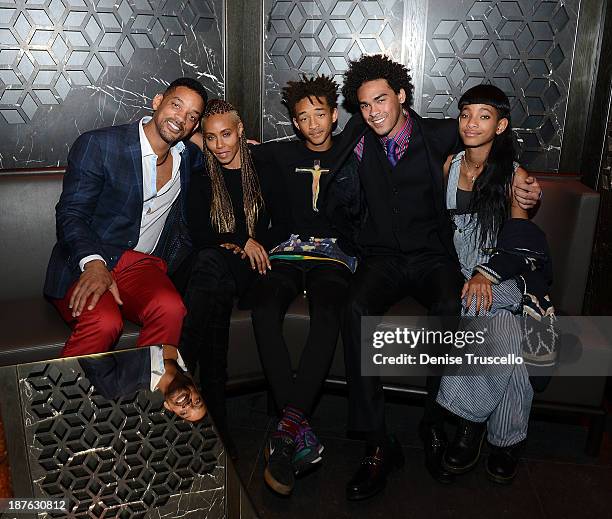 Will Smith, Jada Pinkett Smith, Jaden Smith, Trey Smith and Willow Smith celebrate Trey Smith's 21st birthday with special dinner at Hakkasan Las...