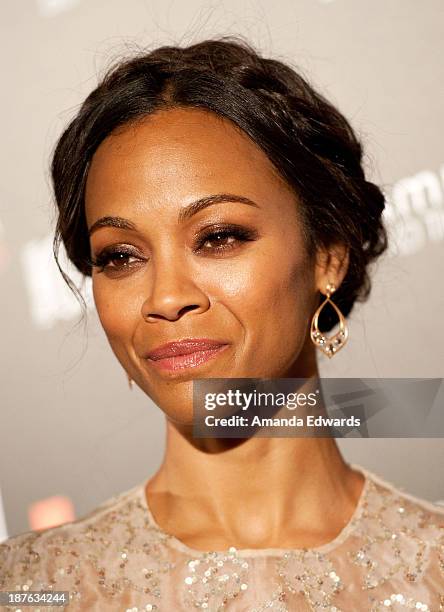 Actress Zoe Saldana arrives at the 7th Annual Hamilton Behind The Camera Awards at The Wilshire Ebell Theatre on November 10, 2013 in Los Angeles,...