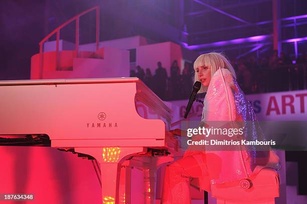 Lady Gaga performs in concert to present "artRave" at Brooklyn Navy Yard on November 10, 2013 in the Brooklyn borough of New York City.