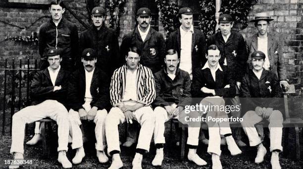 The Kent county cricket team photographed by Scott of Manchester, circa August 1905. Back row : Arthur Day, Bill Fairservice, Arthur Fielder, Colin...