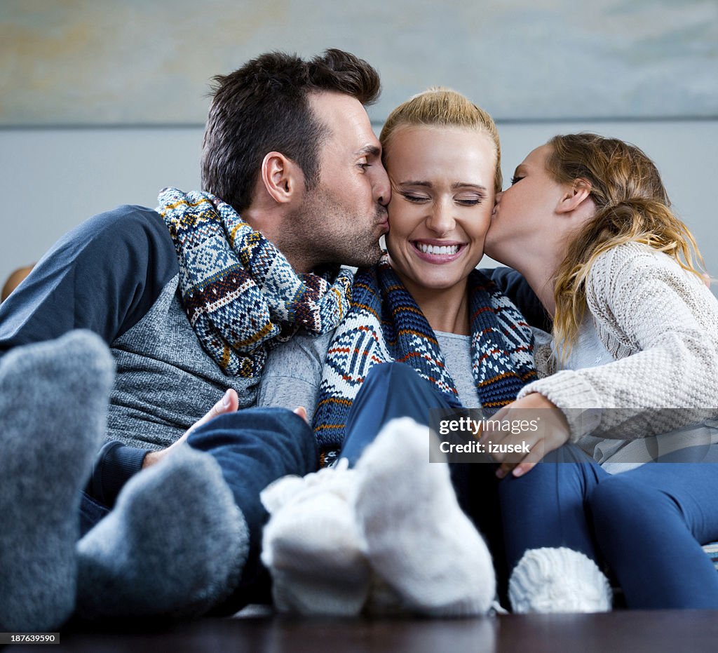 Retrato de familia feliz, invierno