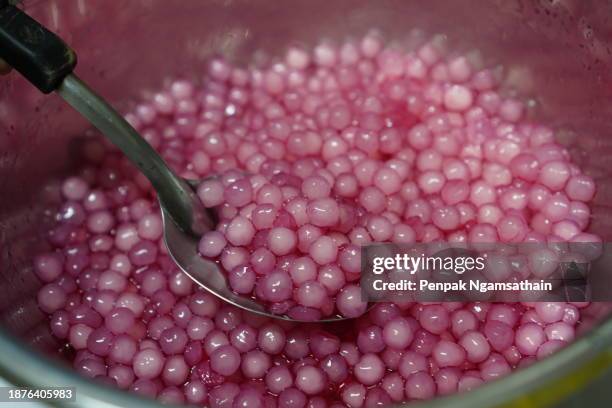 sago cycad with red sweet syrup bubble tea - sago drink stock pictures, royalty-free photos & images