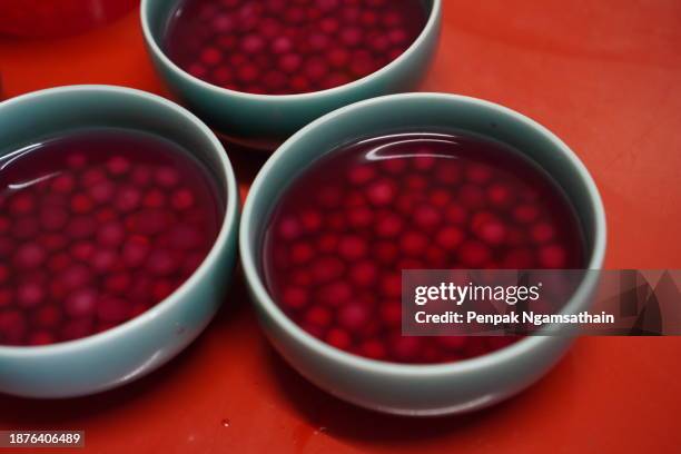 sago cycad with red sweet syrup bubble tea - sago drink stock pictures, royalty-free photos & images