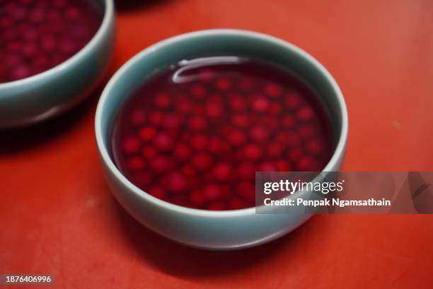 sago cycad with red sweet syrup bubble tea - sago drink stock pictures, royalty-free photos & images
