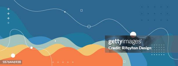 abstract blue and orange gradient wave overlap papercut background with geometric shape element and blank space design - green orange background stock illustrations