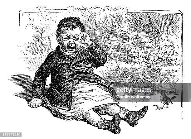 bawling victorian baby boy - bird cry stock illustrations