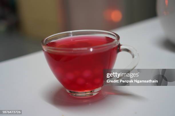 sago cycad with red sweet syrup bubble tea - sago drink stock pictures, royalty-free photos & images