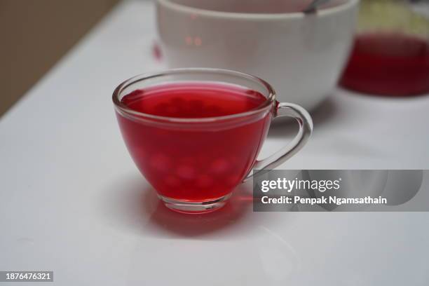 sago cycad with red sweet syrup bubble tea - sago drink stock pictures, royalty-free photos & images