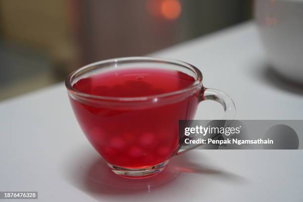 sago cycad with red sweet syrup bubble tea - sago drink stock pictures, royalty-free photos & images
